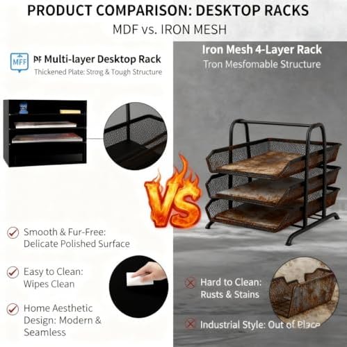 EMERIT Paper Organzier Wood Desktop Organizer Storage Letter Tray File Sorter with Adjustable Shelves for Home Office