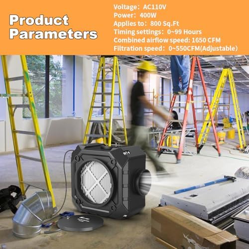 Air Scrubber with 3 Stage Filtration, Stackable Negative Air Machine Cleaner 550 CFM for Industrial and Commercial Water Damage Restoration Air Scrubber with MERV-10, HEPA, Activated Carbon Filter