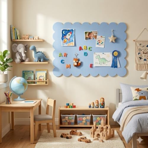 Scalloped Felt Bulletin Board 36x24 Inches, Blue Wall Pin Board