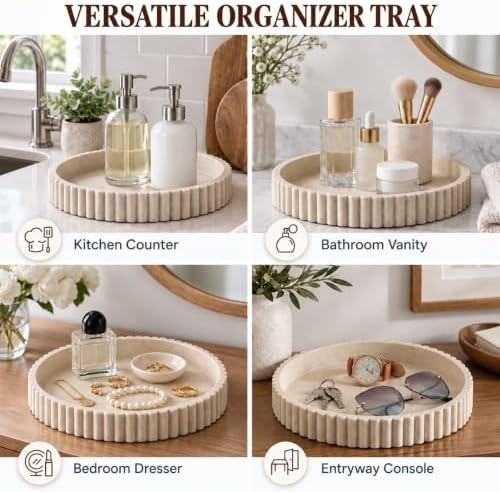 Round Decorative Tray Coffee Table Tray 11” Table Tray Dresser Decor