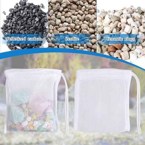 QfwdfcTrenz 10-Pack Aquarium Filter Media Bags for Activated Carbon, 4" X 3.5" Mesh Filter Bags for Aquarium, Carbon Filters Bag for Aquariums, High Flow Aquariums Mesh Media Filters Bag
