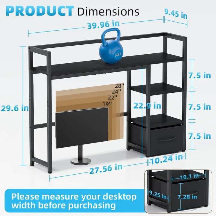 Marbrasse Desk Shelf with Drawer, 40" Desk Hutch for Computer Monitor, Desk Shelf for top of Desk, Wooden Desktop Bookshelf Storage Rack for Home Office Dorm - Black