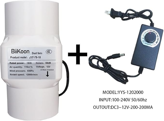 12V Inline Duct Fan 3 Inch 75Mm Ventilation Exhaust Booster 18W 68 Cfm Intake