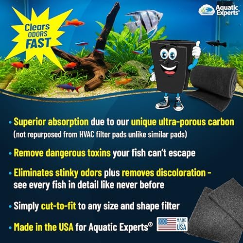Aquarium Carbon Pad – Cut‑to‑Fit Carbon Infused Filter Pad Media for Crystal Clear Fish Tanks and Ponds, 3/8"–1/2" Thick (10.5 Inch Width, 36 Inch Long)