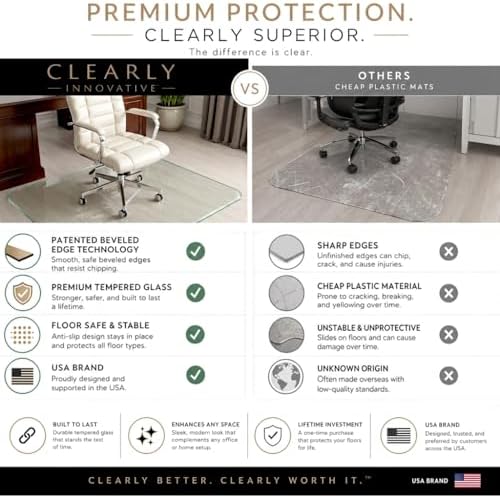 Tempered Glass Office Chair Mat for Carpet & Hardwood, 45" x 53", Clear