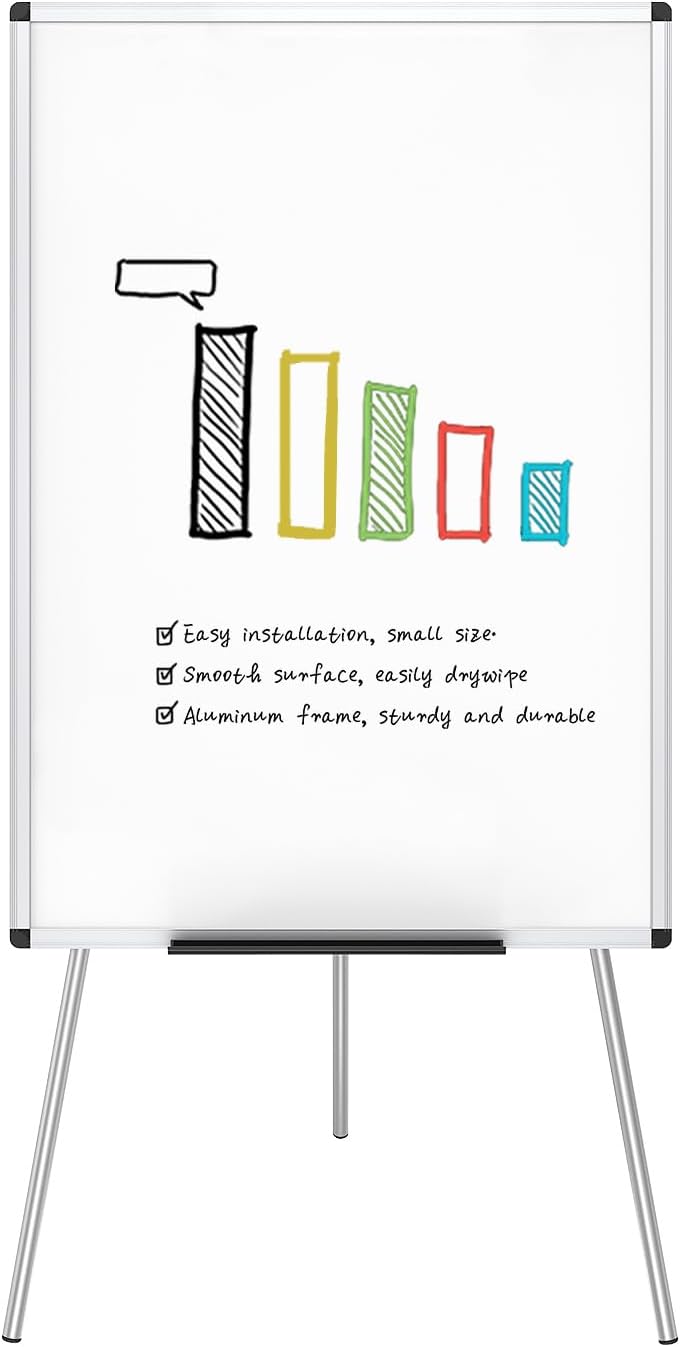 VIZ-PRO Whiteboard Easel, 36 x 24 Inches, Portable Tripod Dry Erase Board