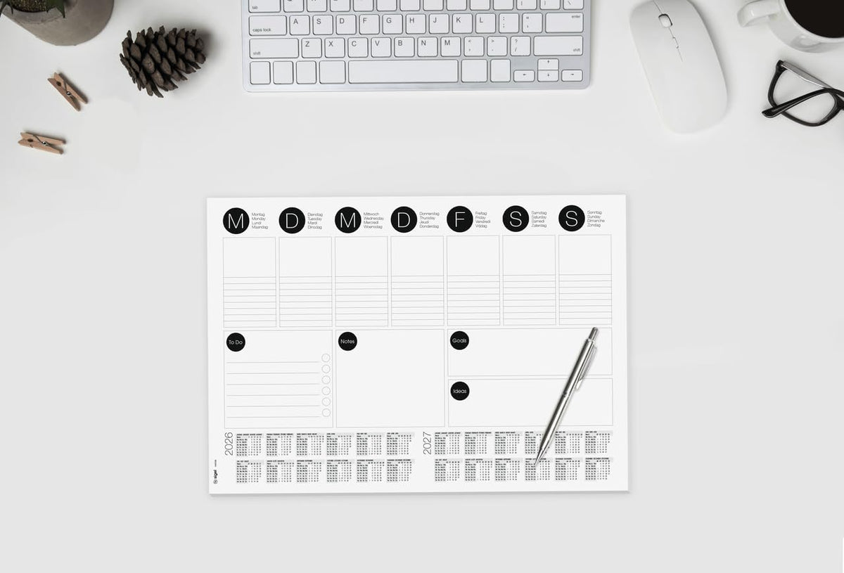 SIGEL H6506 Paper desk pad- weekly planner - grey - A3-2026/2027 - DE/EN/FR/NL - 30 sheets - FSC-certified