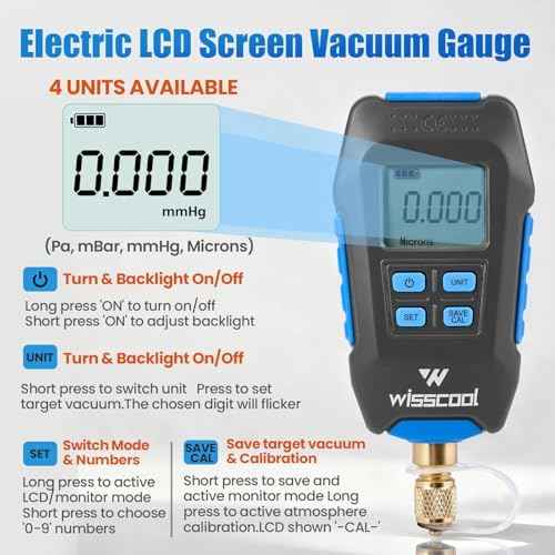 WISSCOOL Digital Micron Vacuum Gauge, Digital Pressure Tester Meter HVAC