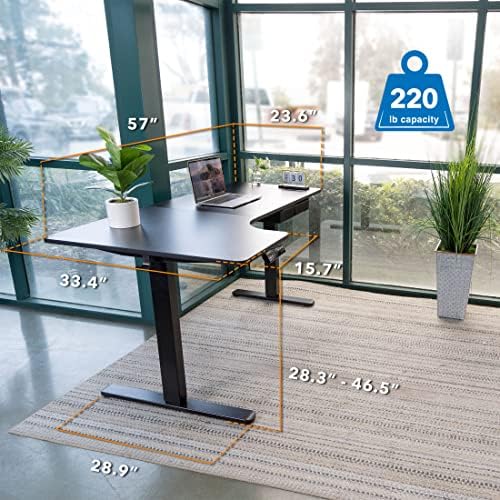 Mount-It! Standing Desk L Shape, Electric Height Adjustable Sit Stand Corner Workstation with Reversible Desktop, Steel Frame, Black
