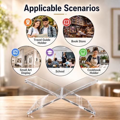 Clear Acrylic Book Stand for Display and Reading, Modern Open Book Holder for Cookbooks, Coffee Table Books, Bibles, Magazines and Art Books