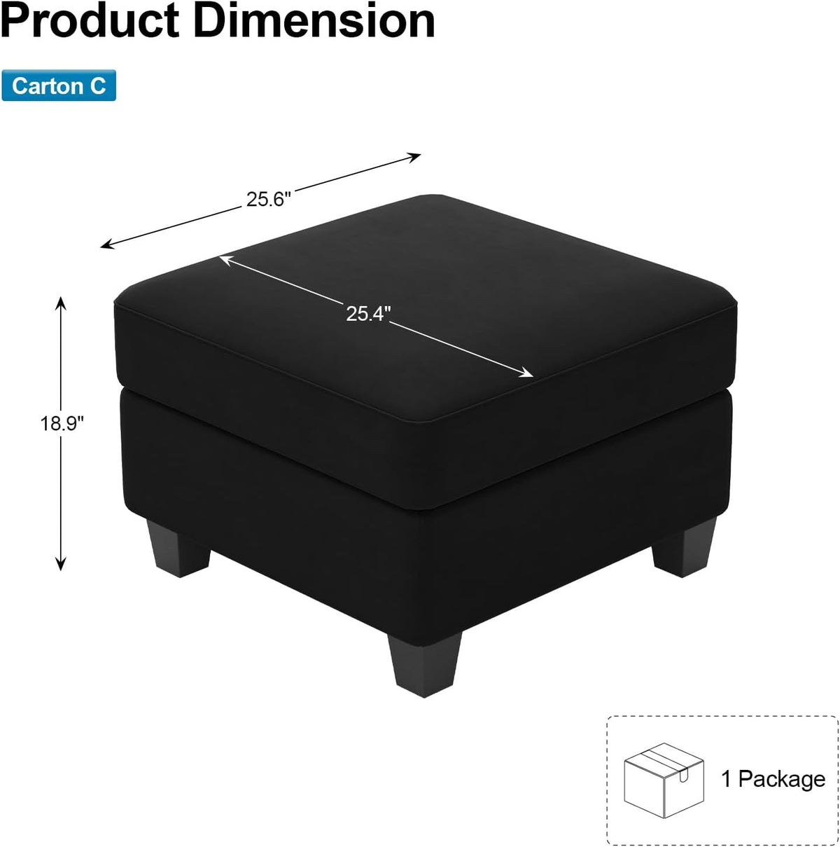 Belffin Modular Sofa Storage Ottoman Module for Velvet Piping Modular Sectoinal Couch, Square Ottoman Footrest, Black
