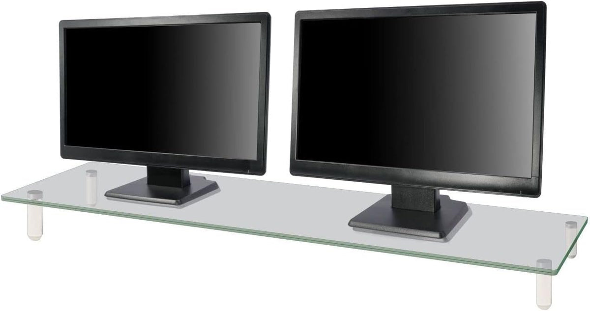 Kantek Extra-Wide Glass Monitor Riser with 8mm Tempered Glass Platform and 60-Pound Capacity, Clear Glass (MS380), 3.3" x 39.4" x 10.2"