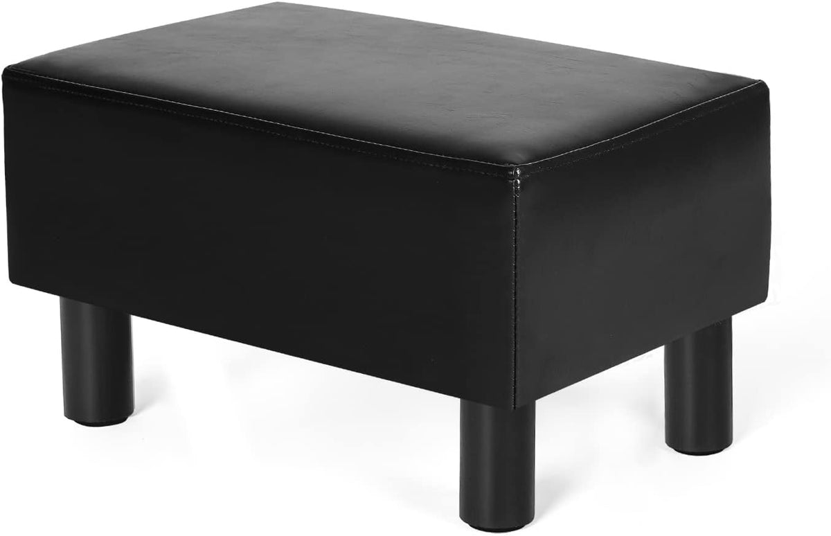 Joveco Small Footstool Ottoman Faux Leather Footrest Modern Rectangular Foot Stool Pets Steps for Couch Desk Office Dogs Living Room Bedroom (Black)