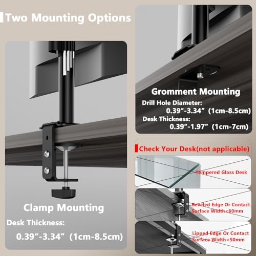 Dual Monitor Stand with LED Desk Lamp,Dual Monitor Mount for Desk Holds up to 30 Inches Screens, Supports 19.84 lbs per Monitor Arm, Swivel, Rotate and Tilt 2 Monitor Desk Mount