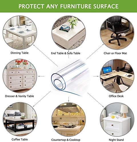 Clear Plastic Dining Table Protector Wood Desk Cover Wooden Furniture Top Topper Plastic Tablecloth Wipeable Vinyl PVC Waterproof for Rectangle Coffee End Table Chair Floors Rug Mats Pad 34 X 48 Inch