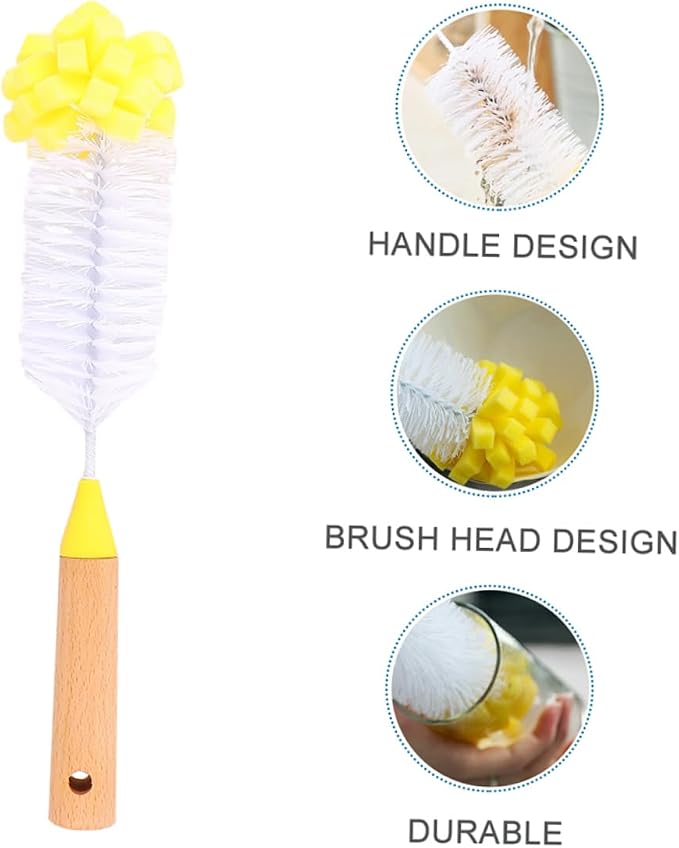Natural Wood Handle Sponge Scrubber Tile Scrubber Brush Cleaner Kitchen