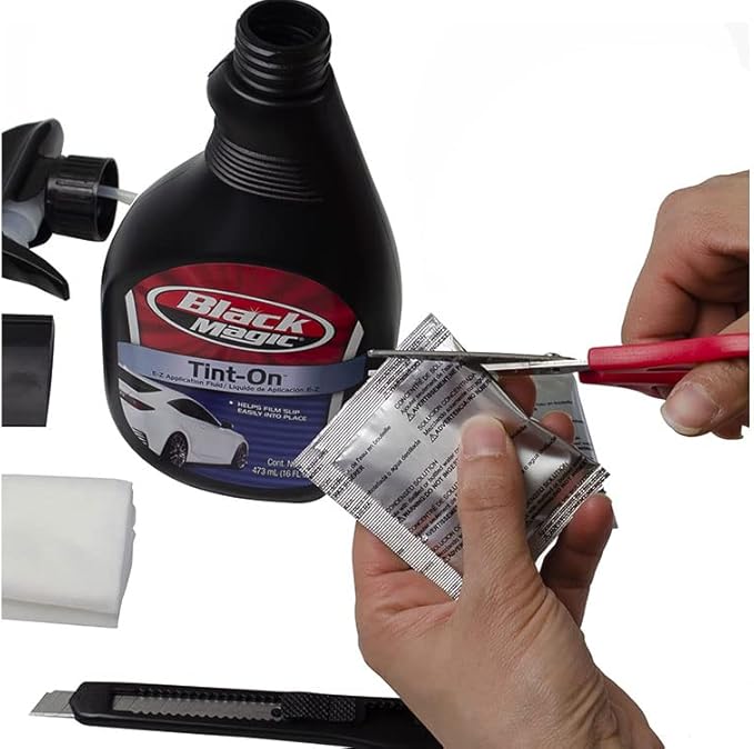 Rvinyl Window Tint Kit Compatible with Ford Edge 2007-2014 in Black - Spray Bottle, Razor Blade, Conqueror Squeegee, Micro Fiber Cloth