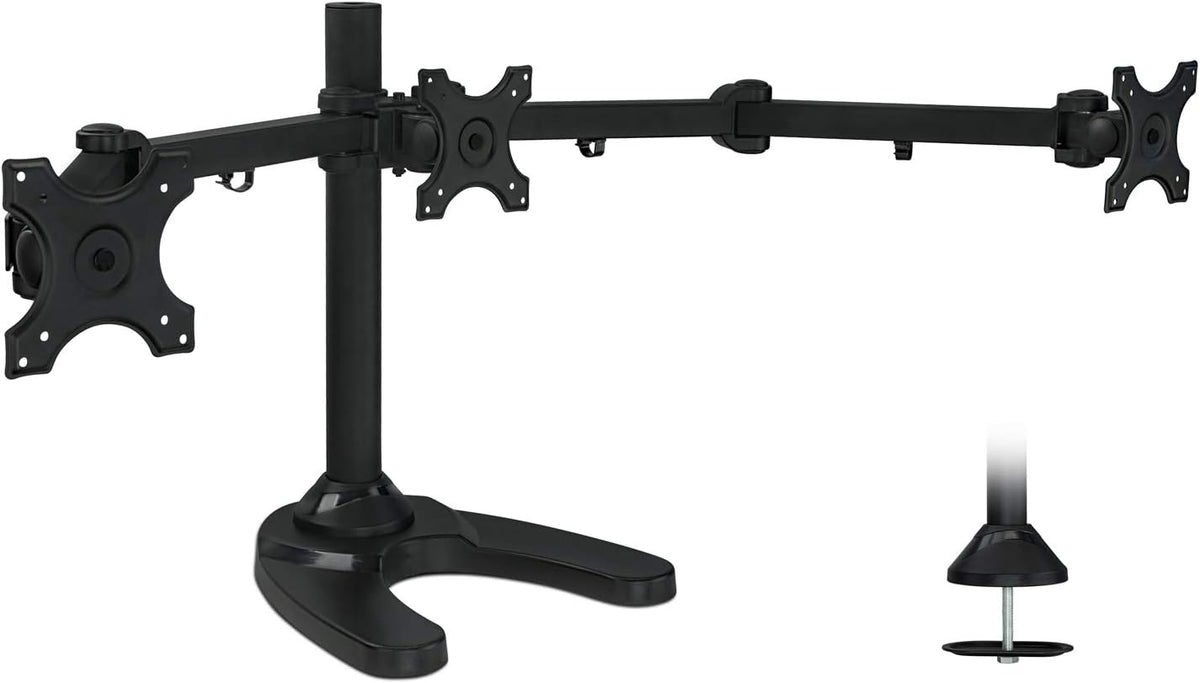 Mount-It! Triple Monitor Stand for 3 Screens up to 24", Height Adjustable Desk Mount with Free Standing or Grommet Base, 22 lbs per Arm, VESA 75x75 100x100 Compatible, Full Motion Monitor Mount MI-789