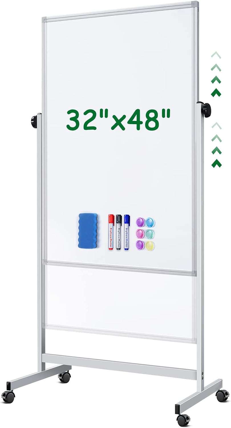 Rolling Whiteboard on Wheels 48" x 32" Aluminum Frame