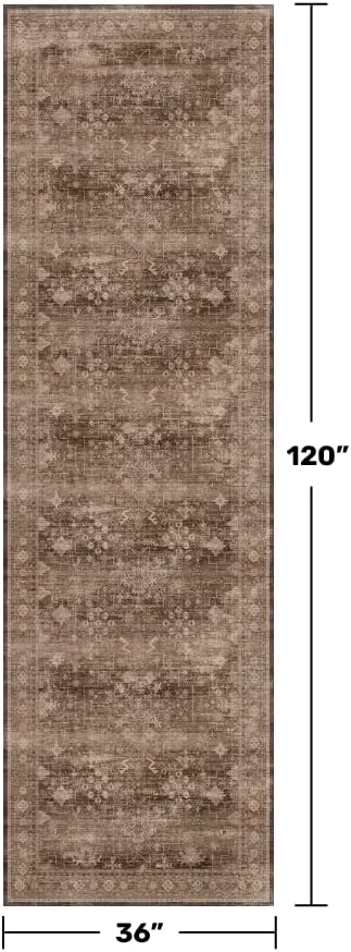 Hazo Haus Brown Earthy Boho Washable 3x10 Extra Long Hallway Runner Rug