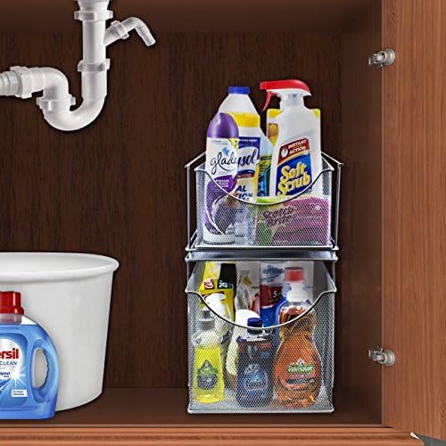 Sorbus Under Sink Organizer, Pull-Out Mesh Drawer (Silver)