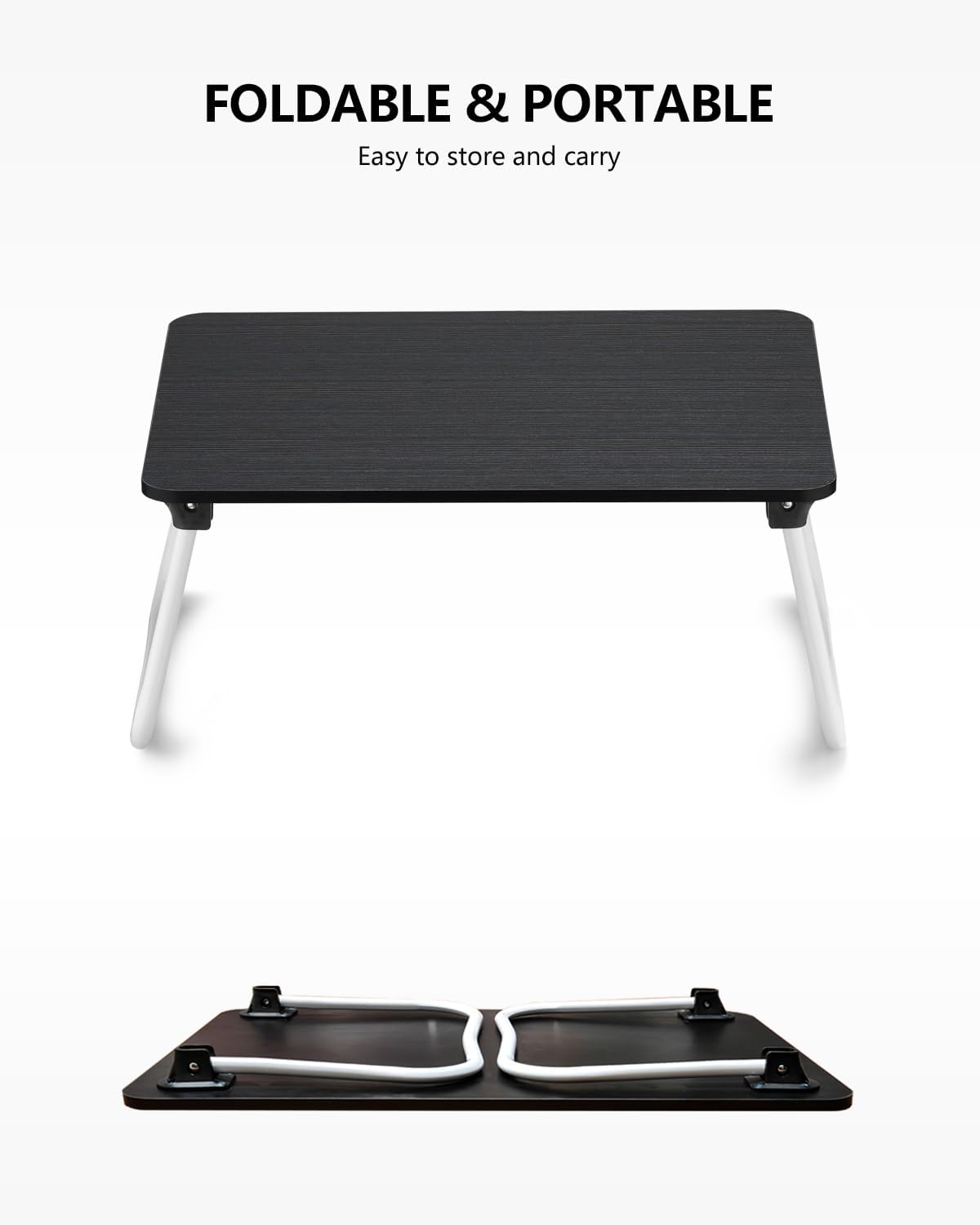 ZEAPTAC Laptop Bed Desk, Foldable Lap Desk, Portable Lap Table, Bed Table, Laptop Stand, Lightweight & Mini Table for Breakfast/Picnic/Drawing/Couch/Floor - Black