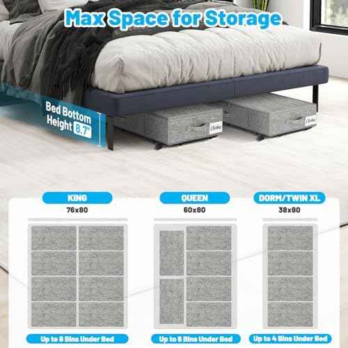 Large Sturdy Under Bed Storage with Wheels, 2 Pack 50L Rolling