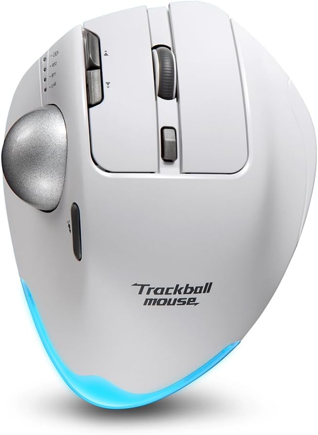 zelotes Wireless Trackball Mouse,Bluetooth Mouse,Rechargeable,4800 DPI, 2-in-1(BT 5.0/3.0+2.4GHz USB Receiver), 8 Buttons,Ergonomic Design,LED Lighting,for Laptop, PC, Pad,White