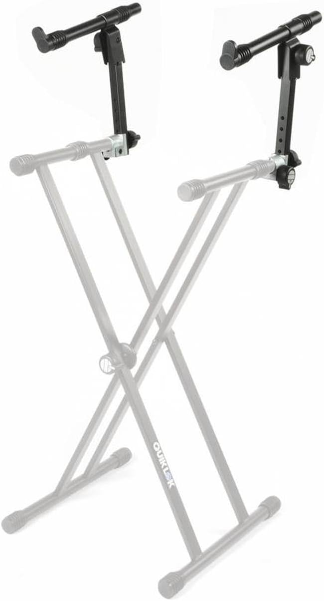 QUIK LOK QLX3 Adjustable Second Tier Add-on Arms for X-Style Keyboard Stands - Heavy Duty Steel Dual Support Extensions with Grip-Lok 30 System, Fully Adjustable Height & Angle, Black