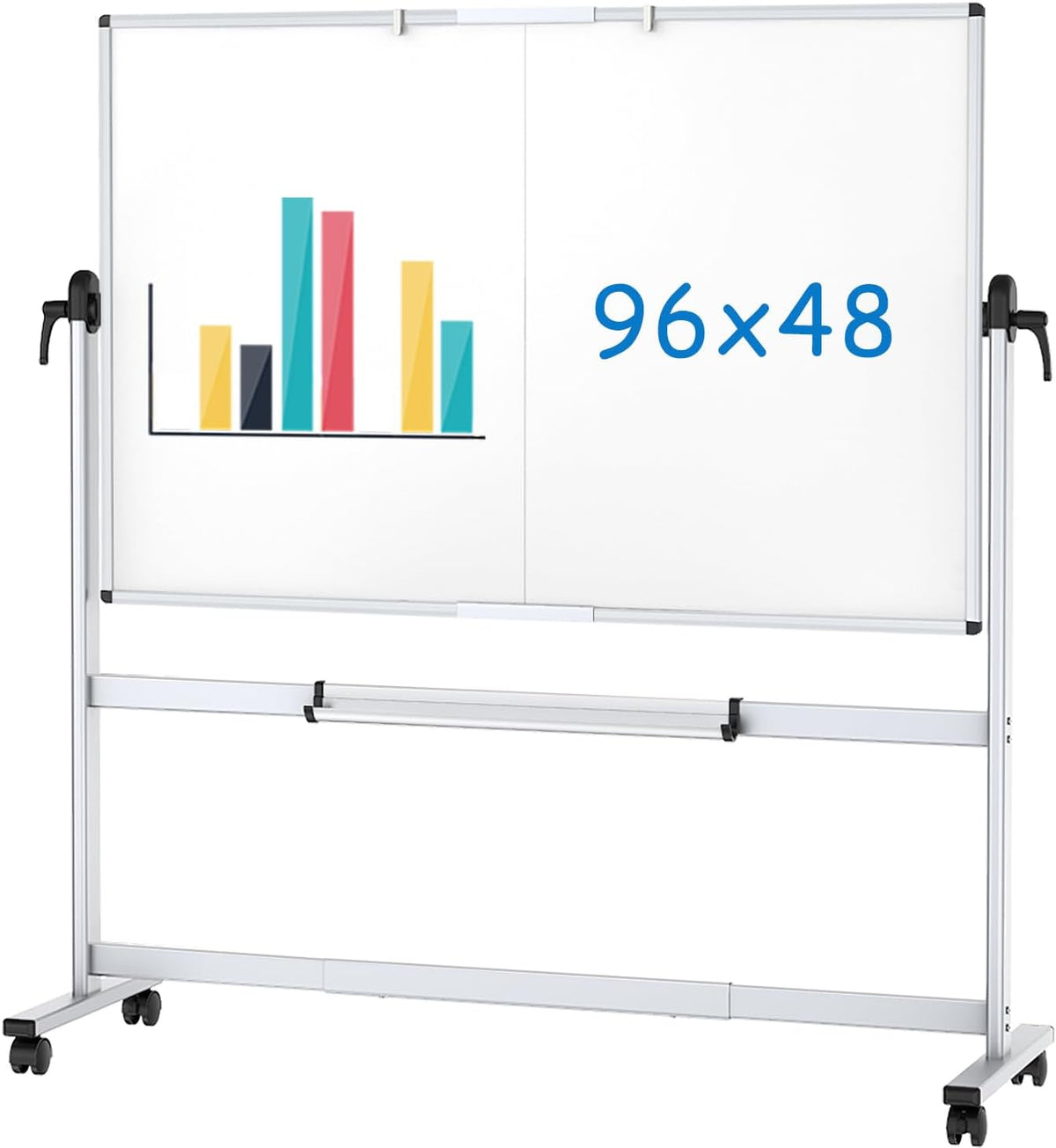 VIZ-PRO Rolling Whiteboard, 96" x 48" Mobile White Board with Stand