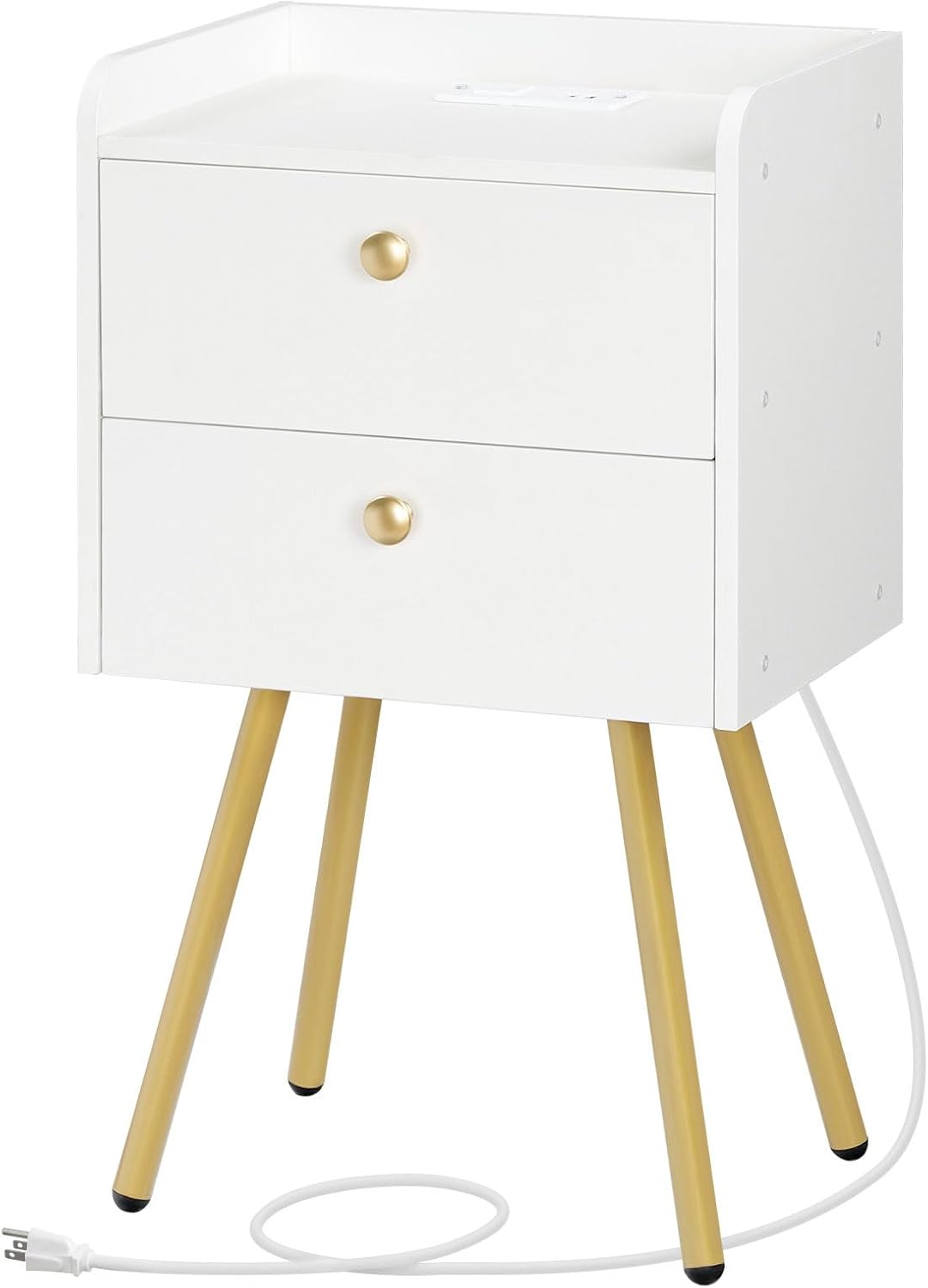 HOOBRO White Nightstand with Charging Station, Modern End Table
