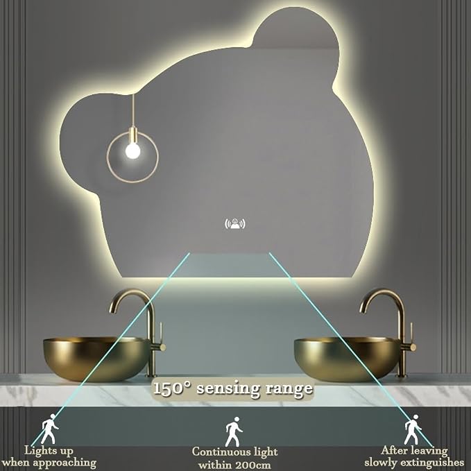 LTSRLL LED Vanity Mirror Cute Bear Decorative Mirror