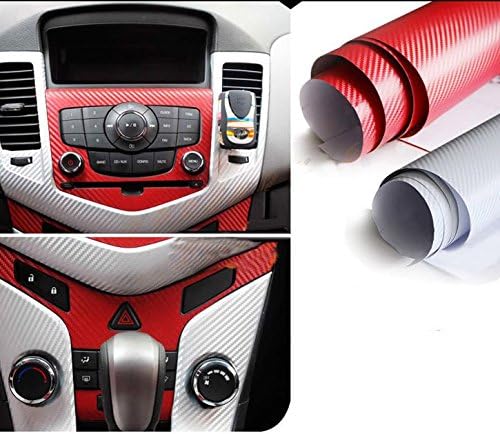 F & B LED LIGHTS Red 3D Carbon Fiber Film Twill Weave Vinyl Sheet Roll Wrap (60" X 60", Red)