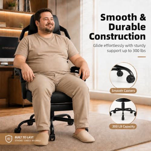GTPLAYER Gaming Chair, Computer Chair with Mesh Back, Ergonomic Gaming Chair with Footrest, Reclining Gamer Chair with Adjustable Headrest and Lumbar Support for Gaming and Office (Black)