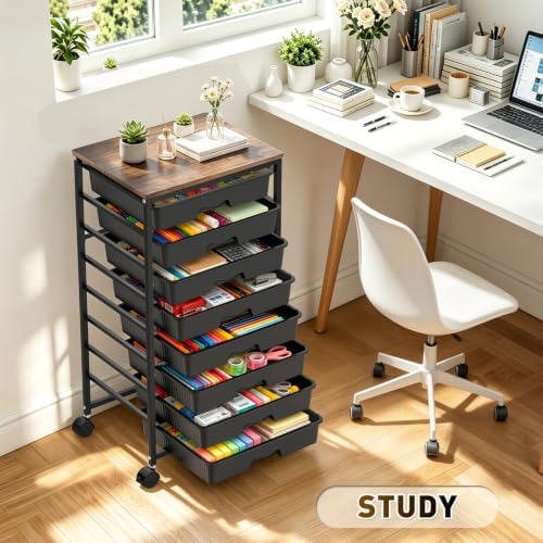 SUNALLY Rolling Cart With 8 Drawers,Storage Drawer Cart for Craft Art,Black