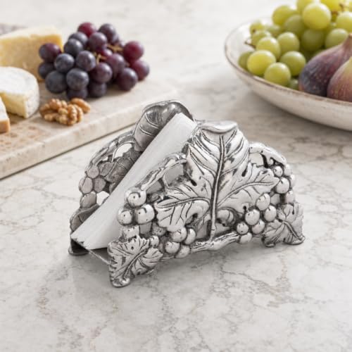 Arthur Court Grape Napkin Holder - Metal Upright Organizer for Kitchen Countertop - 6-inch Tall Aluminum Decor