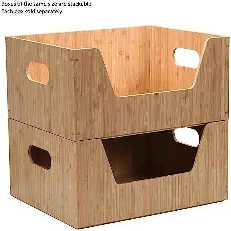 Bamboo Storage Box with Open Front Stackable Bin Organizer to use in