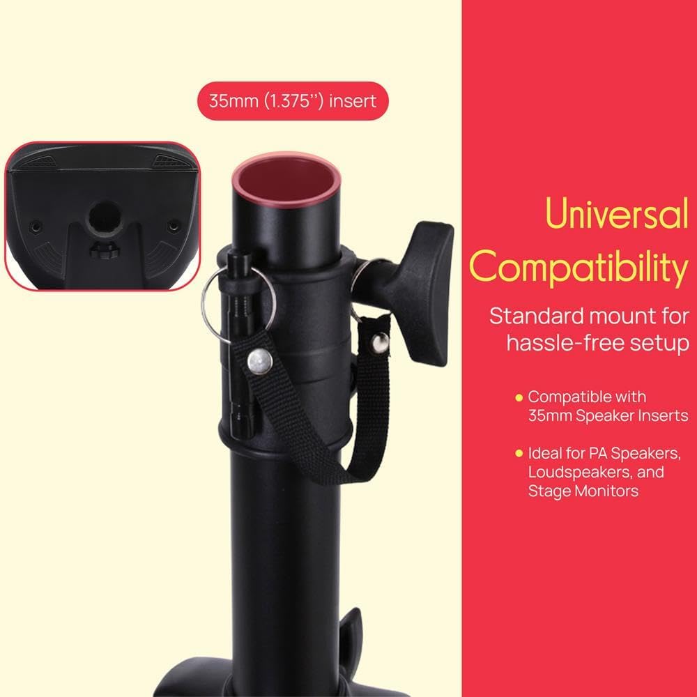 Pyle Universal Speaker Stand 2-Pack – Heavy Duty Tripod Mount Holder Set, Height Adjustable from 40” to 71”, 35mm Insert Compatibility, Safety Pin and Knob Locking for PA, DJ & Studio Use