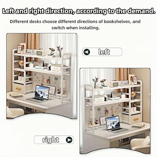 Desktop Bookshelf, pegboard Storage and Organization Rack, Dorm Desk Shelf, Desk Hutch, Desktop Storage for Office, Study, Student Display Rack,Desktop Shelves (White 37.4" Lx9.9 Wx37 H)