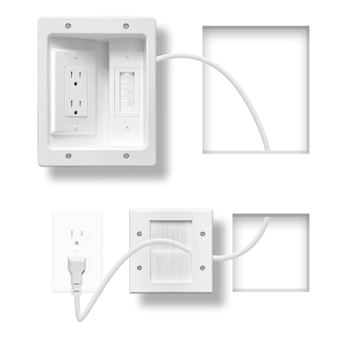 in Wall TV Cable Management Kit with Brush Wall Plate TV Cable Hider Wall Kit-9.8FT Cord, UL Listed, Recessed Dual AC Outlets Box for Wall-Mounted TV and Home Theater