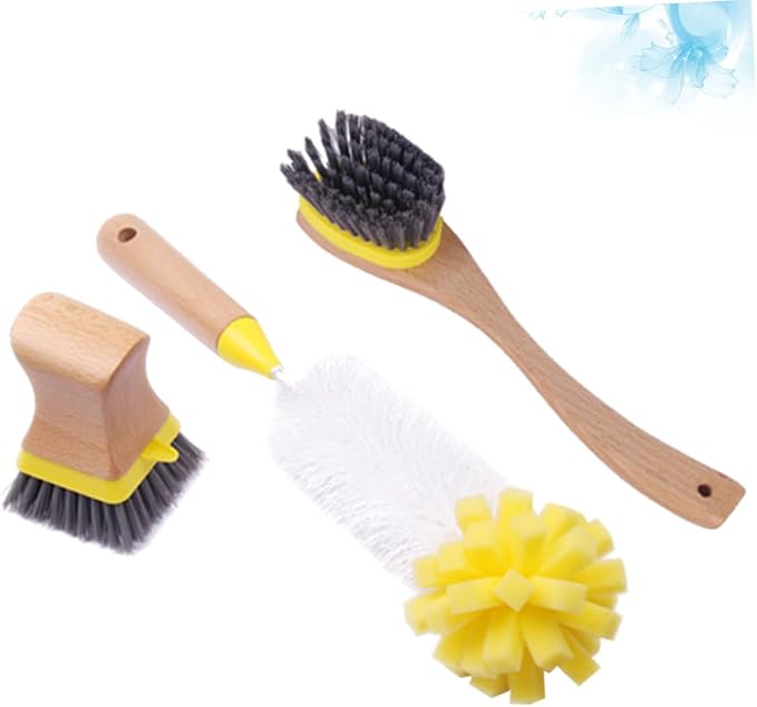 Natural Wood Handle Sponge Scrubber Tile Scrubber Brush Cleaner Kitchen