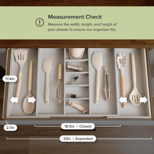 KitchenEdge Utensil & Junk Drawer Organizer, 19-33 in, Gray Bamboo