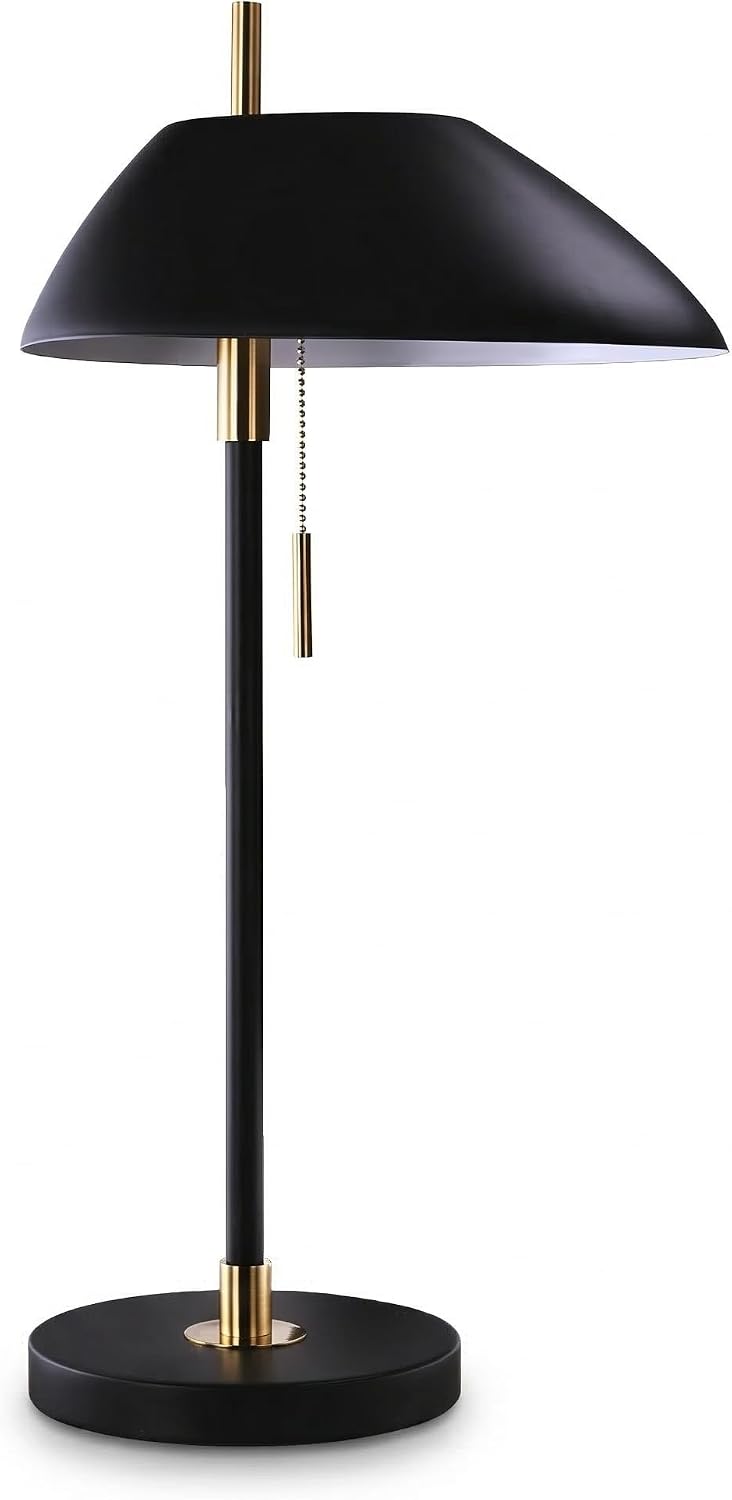 Modern Vintage Black Table Lamp, Industrial Minimalist All-Metal Bedside Lamp with Pull Chain Switch, Decorative Nightstand Lamp for Bedroom, Living Room, Office, E26 Bulb Base