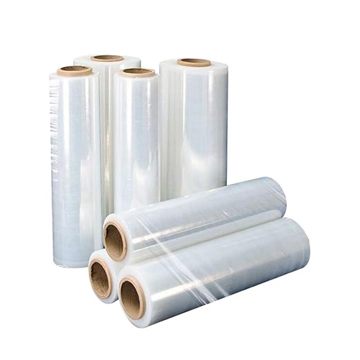 APQ 4 Rolls of Blown Hand Stretch Film 15" x 1500'. Clear Hand Stretch Wrap, 80 Gauge. Tear Resistant Residue Free Film for Moving, Shipping, Wrapping. Industrial Grade Pallet Shrink Wrap Film.