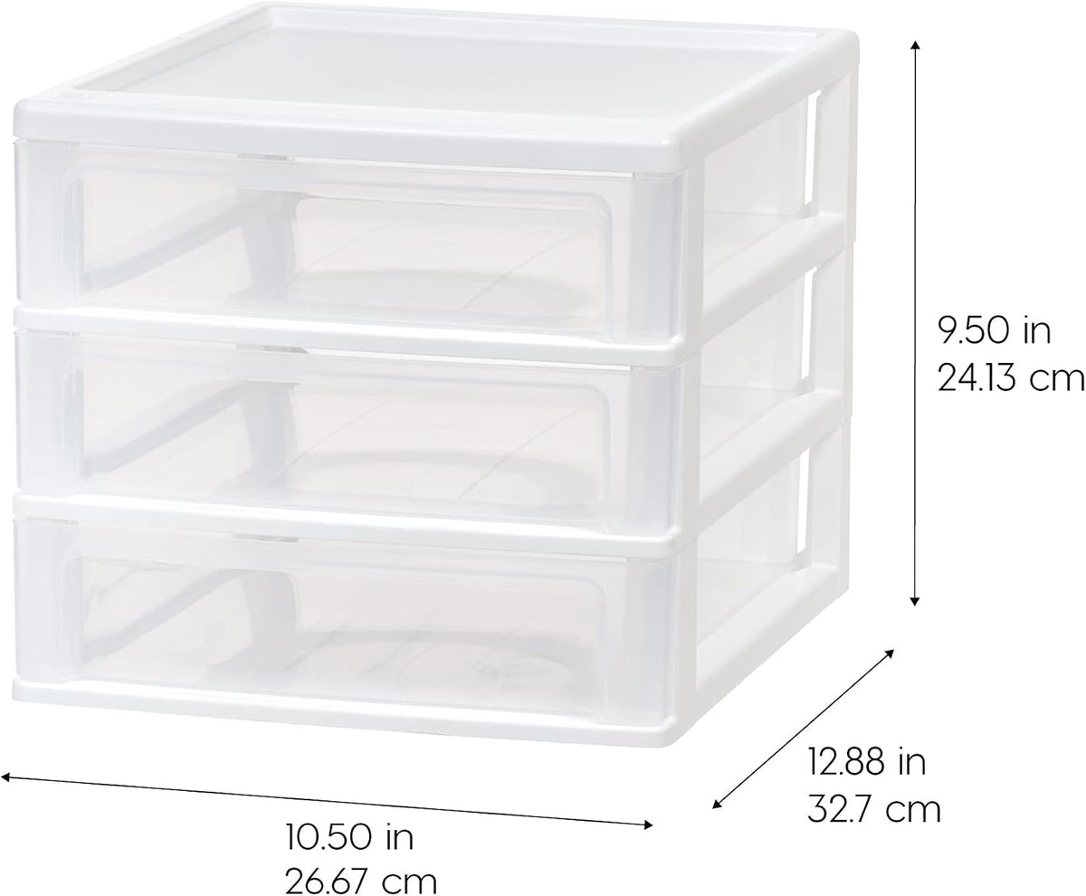 IRIS USA 2-Pack, 3-Drawer Medium Plastic Stacking Desktop Organizer, White