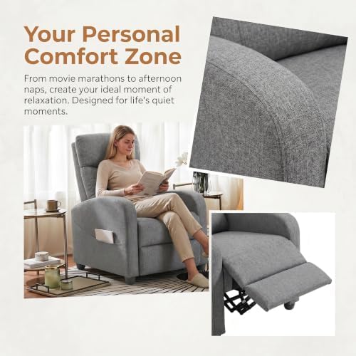 Manual Recliner Chair, Oversized Lazy Boy Reclining Sofa with Adjustable Backrest & Extended Footrest, Ergonomic Single Recliner Couch for Home Theater Seating, Living Room, Bedroom, Gray