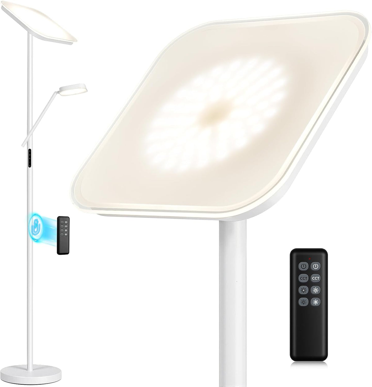 Floor Lamp, Upgraded 36W 3000LM Torchiere Super Bright LED Floor Lamp for Living Room, Stepless Dimmable Black Modern Standing Lamp with Remote & Touch Control, Tall Lamp for Bedroom, Office, White