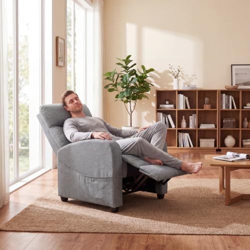 Manual Recliner Chair, Oversized Lazy Boy Reclining Sofa with Adjustable Backrest & Extended Footrest, Ergonomic Single Recliner Couch for Home Theater Seating, Living Room, Bedroom, Gray