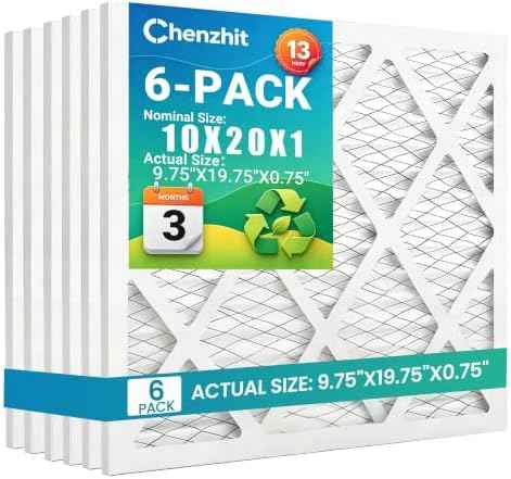 (6 Pack) 10x20x1 Air Filter, MPR 1900 & FPR 10, MERV 13 Pleated Air