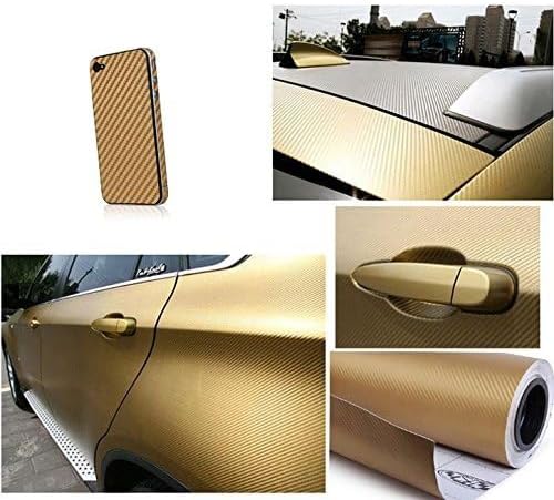 F & B LED LIGHTS Golden 3D Carbon Fiber Film Twill Weave Vinyl Sheet Roll Wrap (60" X 60", Golden)
